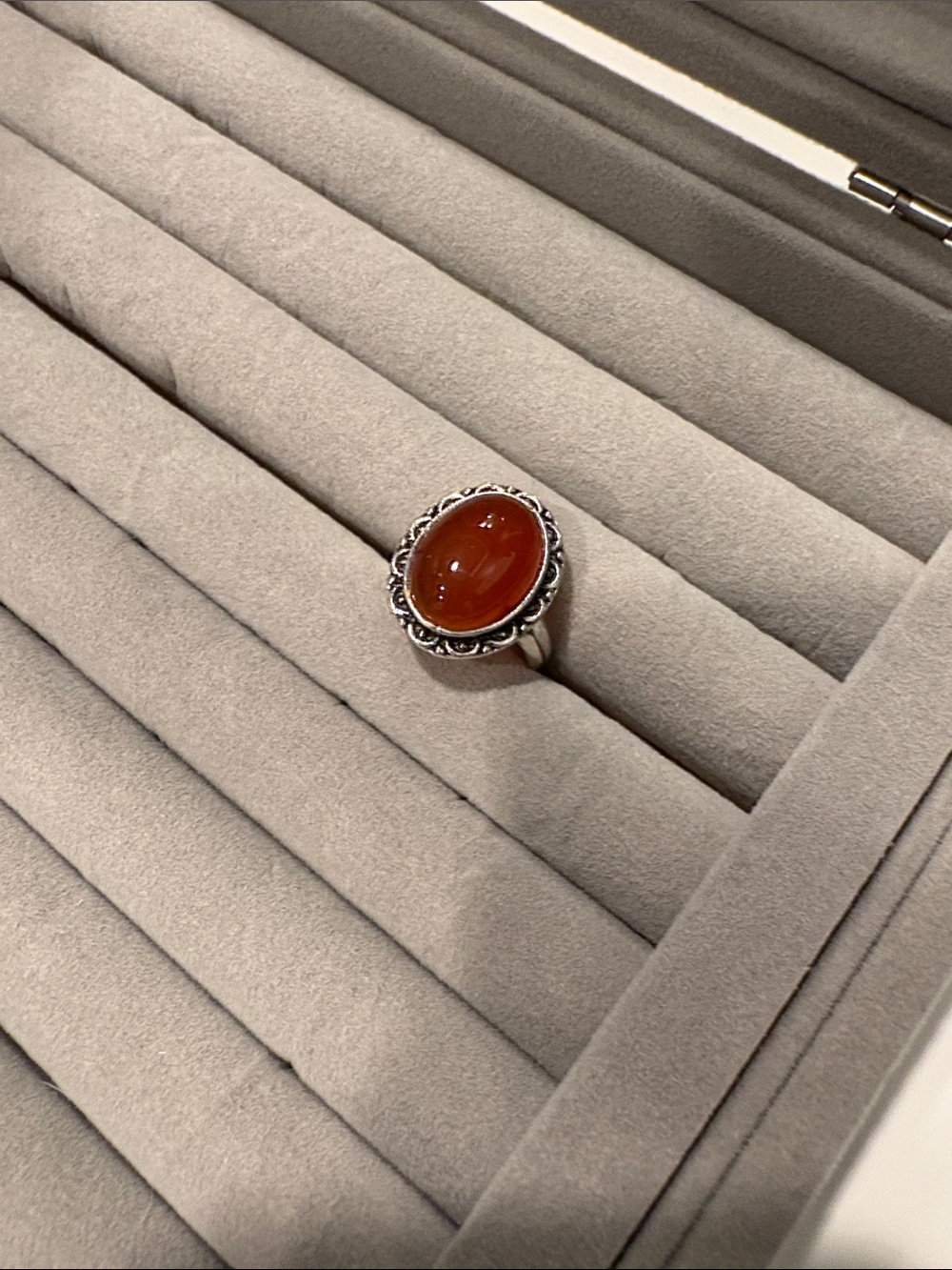 Silver Oval Carnelian Statement Ring - Red